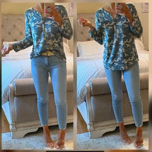 New Soft Linen Camouflage Button Down XL